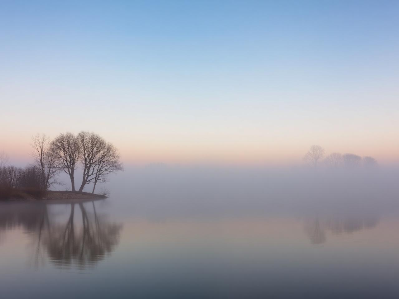 Mistig meer bij dageraad